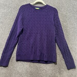 Cabelas Cable Knit Pullover Sweater Women Large Purple Cotton Casual Classic